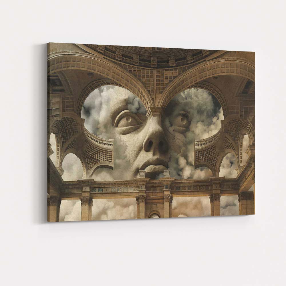 Surreal Classical Stone Face Architectural Fantasy Canvas Wall Art Print Decor Picture Ready to Hang