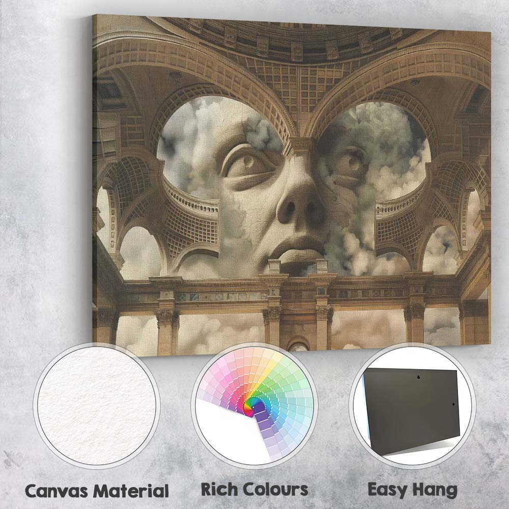 Surreal Classical Stone Face Architectural Fantasy Canvas Wall Art Print Decor Picture Ready to Hang