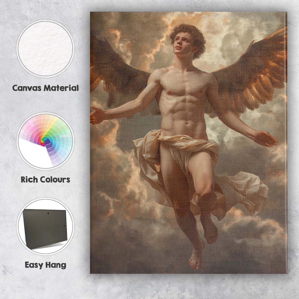 Heavenly Winged Angel Figure Dramatic Cloudscape Classical Fantasy Canvas Wall Art Print Decor Picture Ready to Hang