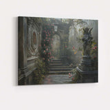 Enchanted Rose Garden Angel Statue Secret Courtyard Gothic Romance Canvas Wall Art Print Decor Picture Ready to Hang