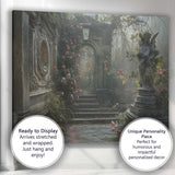 Enchanted Rose Garden Angel Statue Secret Courtyard Gothic Romance Canvas Wall Art Print Decor Picture Ready to Hang