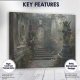 Enchanted Rose Garden Angel Statue Secret Courtyard Gothic Romance Canvas Wall Art Print Decor Picture Ready to Hang