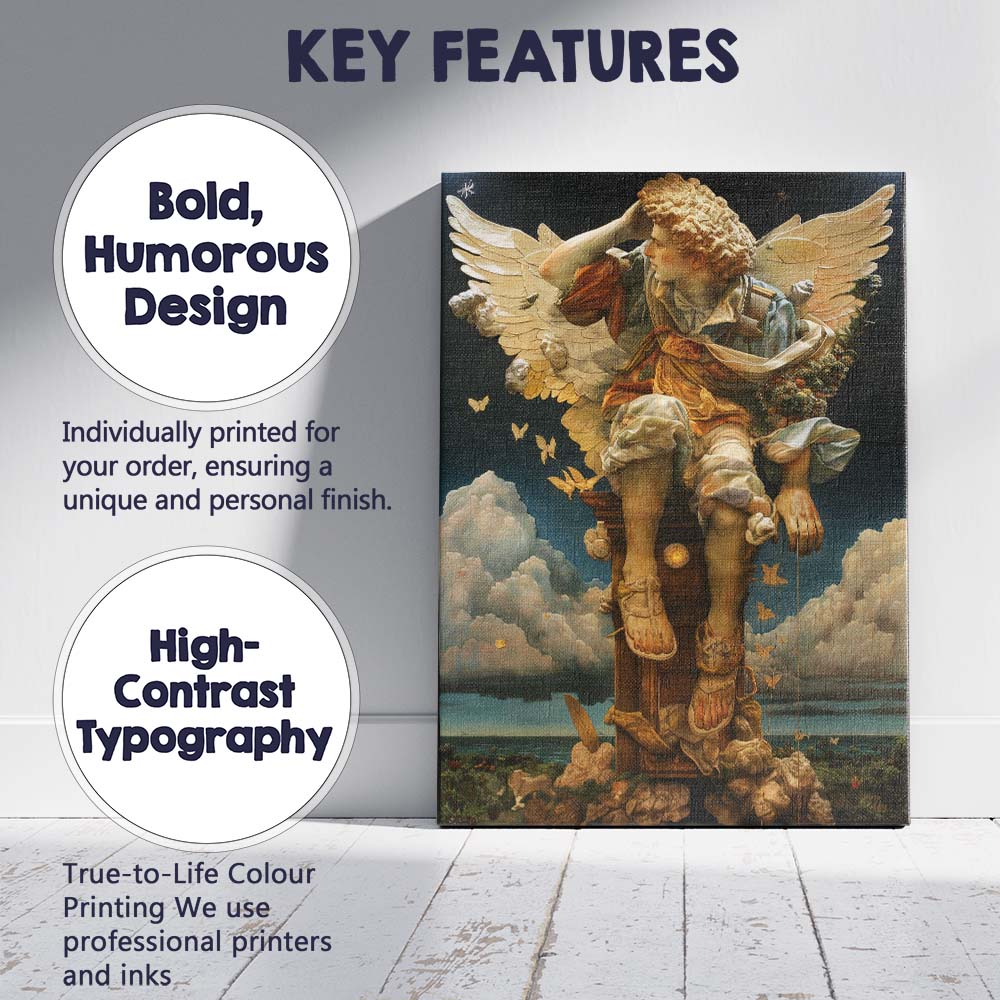 Majestic Archangel Statue Classical Fantasy Celestial Sculpture Artwork Canvas Wall Art Print Decor Picture Ready to Hang