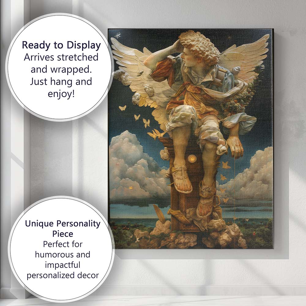 Majestic Archangel Statue Classical Fantasy Celestial Sculpture Artwork Canvas Wall Art Print Decor Picture Ready to Hang