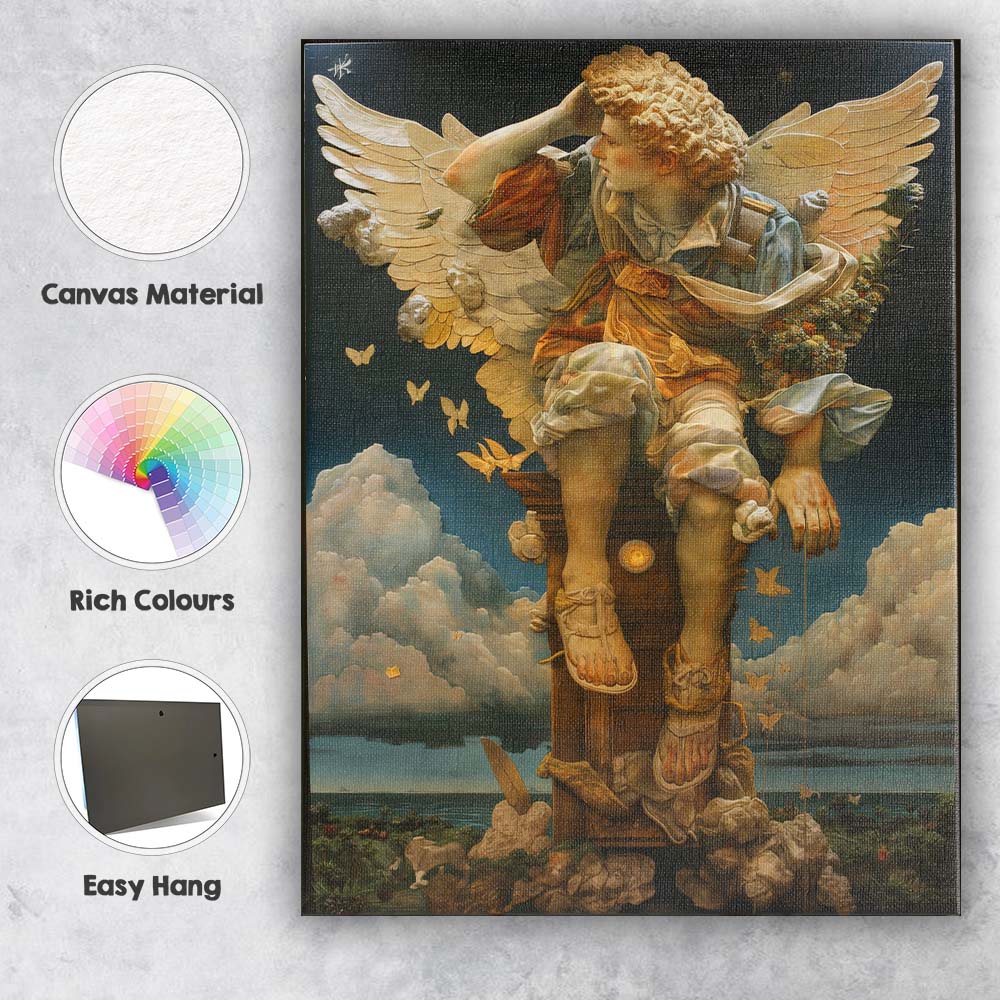 Majestic Archangel Statue Classical Fantasy Celestial Sculpture Artwork Canvas Wall Art Print Decor Picture Ready to Hang