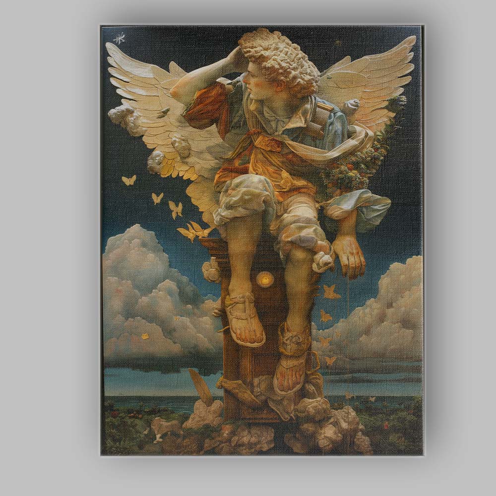 Majestic Archangel Statue Classical Fantasy Celestial Sculpture Artwork Canvas Wall Art Print Decor Picture Ready to Hang