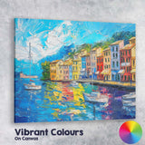 Colourful Mediterranean Harbour Impasto Coastal Village Landscape Painting Canvas Wall Art Print Decor Picture Ready to Hang
