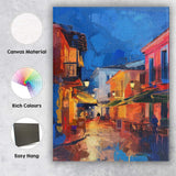 Vibrant Mediterranean Old Town Night Street Impasto Cityscape Canvas Wall Art Print Decor Picture Ready to Hang
