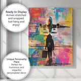 Modern Airplane Airport Traveller Abstract Travel Illustration Canvas Wall Art Print Decor Picture Ready to Hang
