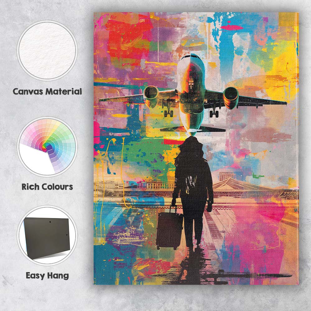 Modern Airplane Airport Traveller Abstract Travel Illustration Canvas Wall Art Print Decor Picture Ready to Hang
