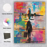 Modern Airplane Airport Traveller Abstract Travel Illustration Canvas Wall Art Print Decor Picture Ready to Hang