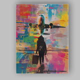 Modern Airplane Airport Traveller Abstract Travel Illustration Canvas Wall Art Print Decor Picture Ready to Hang