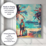 Tropical Beach Traveller Palm Tree Holiday Illustration Canvas Wall Art Print Decor Picture Ready to Hang