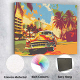 Tropical Palm Tree Boulevard Classic American Car Pop Art Canvas Wall Art Print Decor Picture Ready to Hang