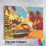 Tropical Palm Tree Boulevard Classic American Car Pop Art Canvas Wall Art Print Decor Picture Ready to Hang