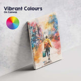 Watercolour Urban Traveller With Backpack And Suitcase City Street Canvas Wall Art Print Decor Picture Ready to Hang