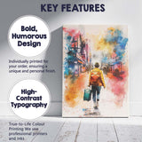 Watercolour Urban Traveller With Backpack And Suitcase City Street Canvas Wall Art Print Decor Picture Ready to Hang