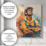 Confident Construction Worker Portrait Watercolour Industrial Artwork Canvas Wall Art Print Decor Picture Ready to Hang