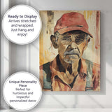 Elderly Labourer Portrait Rustic Watercolour Character Art Canvas Wall Art Print Decor Picture Ready to Hang