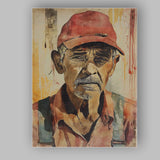 Elderly Labourer Portrait Rustic Watercolour Character Art Canvas Wall Art Print Decor Picture Ready to Hang