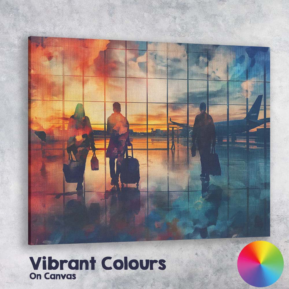 Airport Departure Lounge Traveller Silhouette Sunset Travel Canvas Wall Art Print Decor Picture Ready to Hang