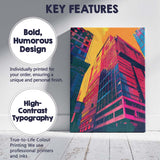 Modern Glass Skyscraper City Architecture Neon Pop Art Canvas Wall Art Print Decor Picture Ready to Hang