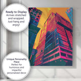Modern Glass Skyscraper City Architecture Neon Pop Art Canvas Wall Art Print Decor Picture Ready to Hang