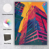 Modern Glass Skyscraper City Architecture Neon Pop Art Canvas Wall Art Print Decor Picture Ready to Hang