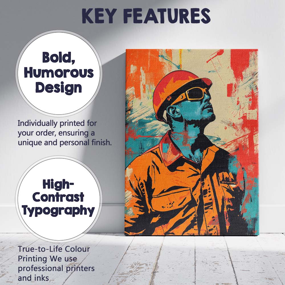 Industrial Worker Safety Helmet And Sunglasses Urban Pop Art Portrait Canvas Wall Art Print Decor Picture Ready to Hang