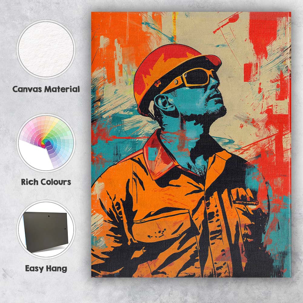 Industrial Worker Safety Helmet And Sunglasses Urban Pop Art Portrait Canvas Wall Art Print Decor Picture Ready to Hang