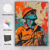 Industrial Worker Safety Helmet And Sunglasses Urban Pop Art Portrait Canvas Wall Art Print Decor Picture Ready to Hang
