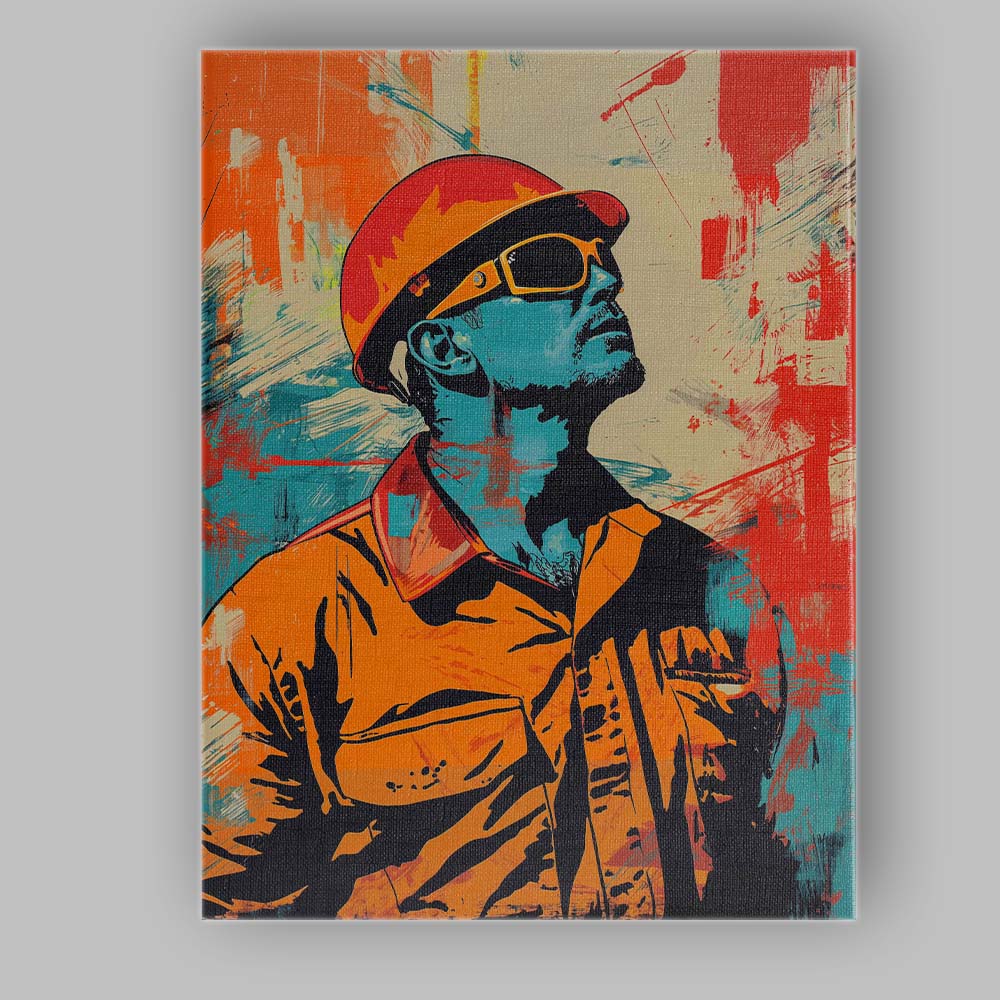 Industrial Worker Safety Helmet And Sunglasses Urban Pop Art Portrait Canvas Wall Art Print Decor Picture Ready to Hang