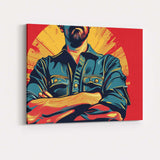 Confident Tradesman Folded Arms Graphic Pop Art Portrait Canvas Wall Art Print Decor Picture Ready to Hang