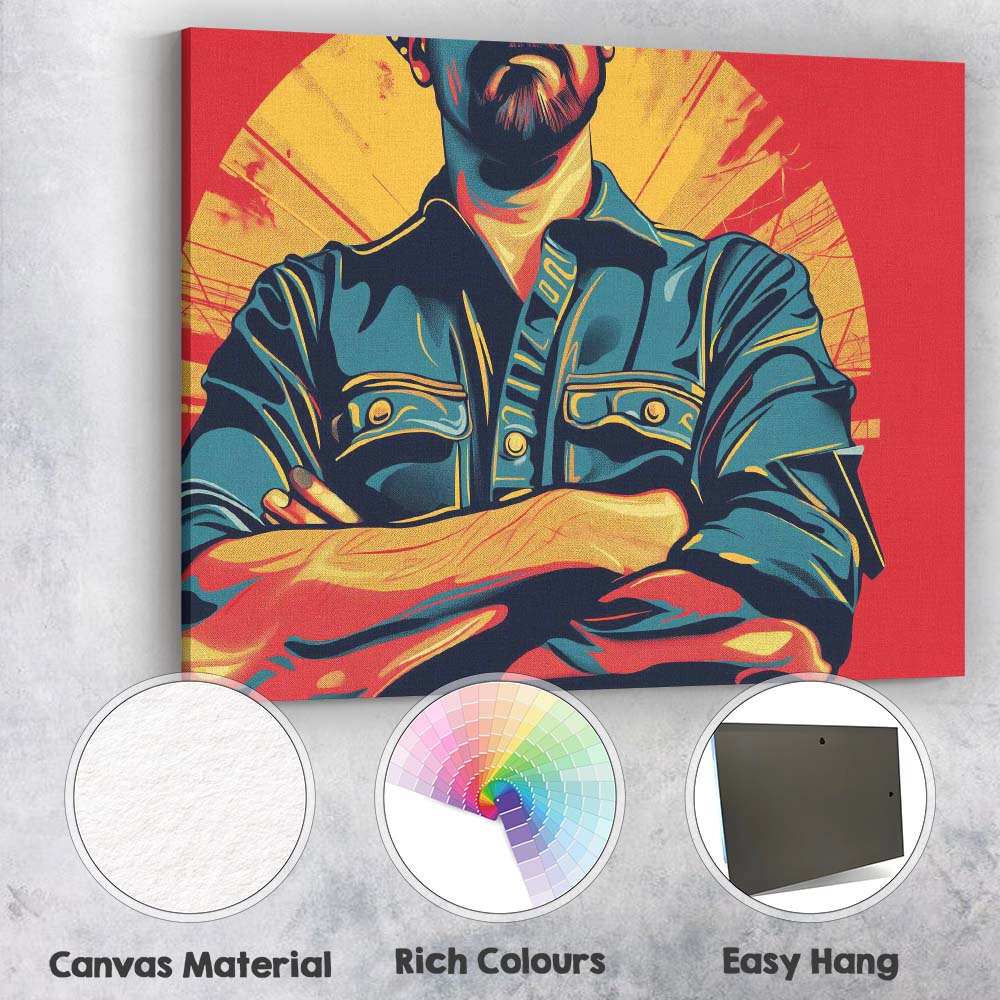 Confident Tradesman Folded Arms Graphic Pop Art Portrait Canvas Wall Art Print Decor Picture Ready to Hang