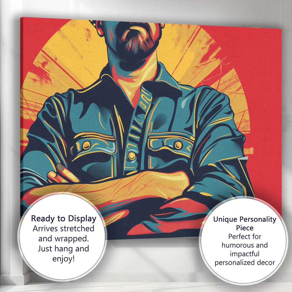 Confident Tradesman Folded Arms Graphic Pop Art Portrait Canvas Wall Art Print Decor Picture Ready to Hang