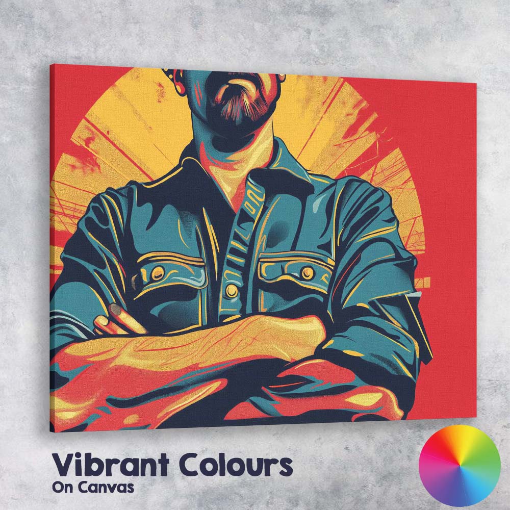 Confident Tradesman Folded Arms Graphic Pop Art Portrait Canvas Wall Art Print Decor Picture Ready to Hang