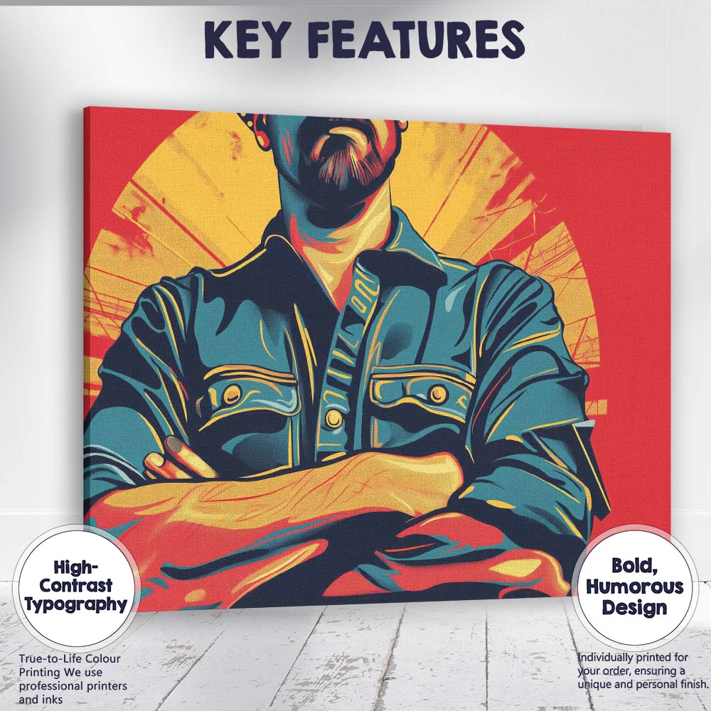 Confident Tradesman Folded Arms Graphic Pop Art Portrait Canvas Wall Art Print Decor Picture Ready to Hang