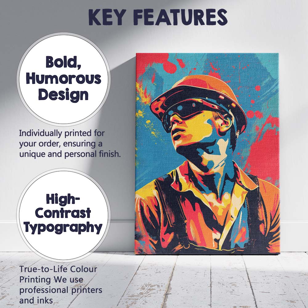 Modern Construction Worker Safety Helmet Vibrant Pop Art Portrait Canvas Wall Art Print Decor Picture Ready to Hang
