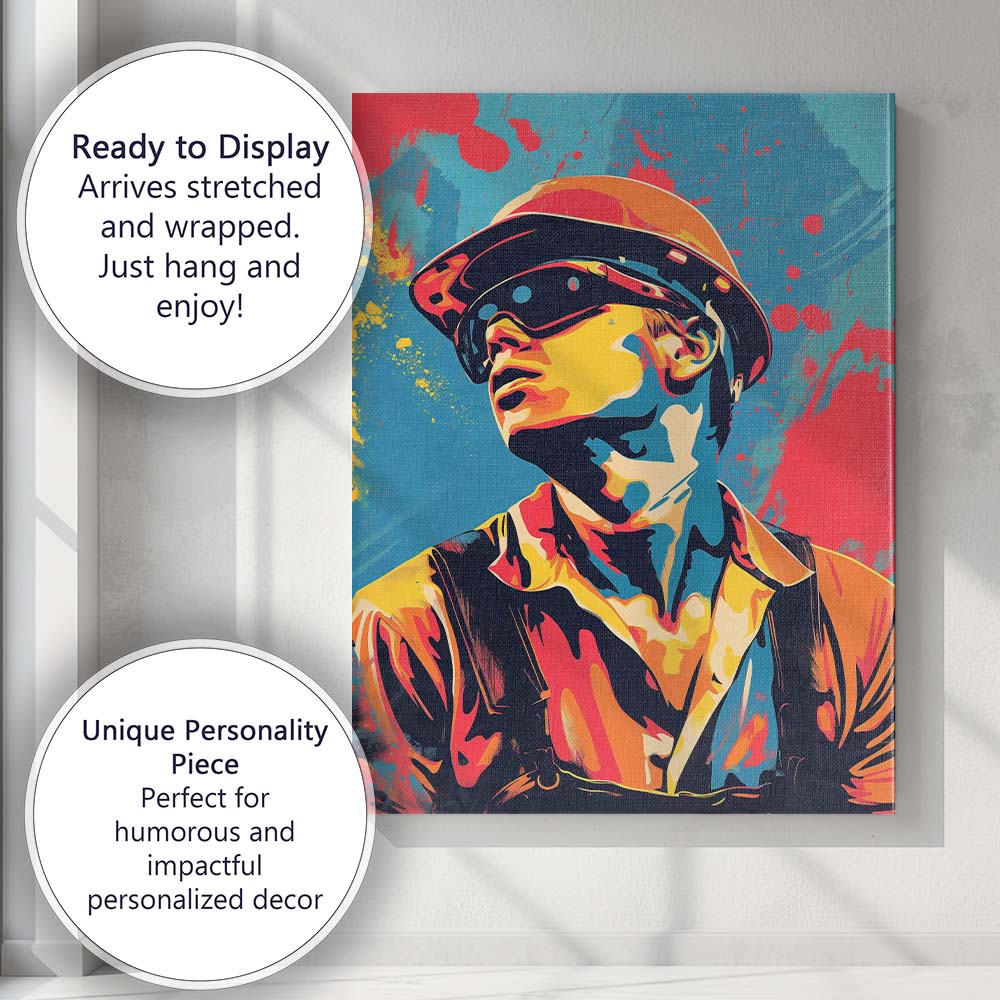 Modern Construction Worker Safety Helmet Vibrant Pop Art Portrait Canvas Wall Art Print Decor Picture Ready to Hang