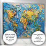 Textured World Map Impasto Oil Paint Abstract Artwork Canvas Wall Art Print Decor Picture Ready to Hang