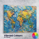 Textured World Map Impasto Oil Paint Abstract Artwork Canvas Wall Art Print Decor Picture Ready to Hang