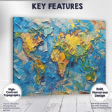 Textured World Map Impasto Oil Paint Abstract Artwork Canvas Wall Art Print Decor Picture Ready to Hang