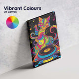 Rainbow Psychedelic DJ Cat Music Illustration Canvas Wall Art Print Decor Picture Ready to Hang