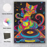 Rainbow Psychedelic DJ Cat Music Illustration Canvas Wall Art Print Decor Picture Ready to Hang