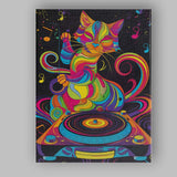 Rainbow Psychedelic DJ Cat Music Illustration Canvas Wall Art Print Decor Picture Ready to Hang