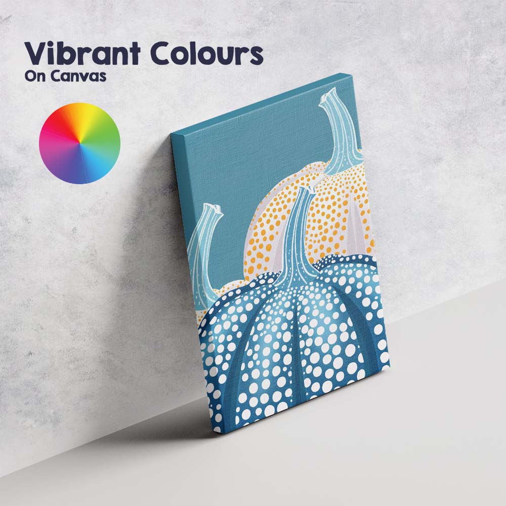 Blue and White Polka Dot Pumpkin Autumn Harvest Illustration Canvas Wall Art Print Decor Picture Ready to Hang