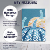 Blue and White Polka Dot Pumpkin Autumn Harvest Illustration Canvas Wall Art Print Decor Picture Ready to Hang