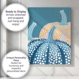 Blue and White Polka Dot Pumpkin Autumn Harvest Illustration Canvas Wall Art Print Decor Picture Ready to Hang