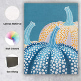 Blue and White Polka Dot Pumpkin Autumn Harvest Illustration Canvas Wall Art Print Decor Picture Ready to Hang