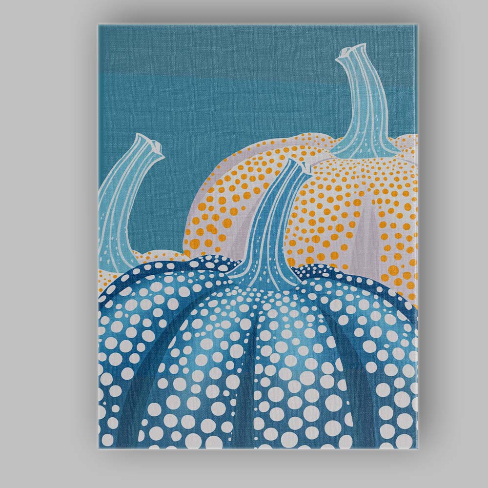 Blue and White Polka Dot Pumpkin Autumn Harvest Illustration Canvas Wall Art Print Decor Picture Ready to Hang